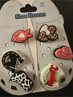 Country Shoe Sharms 6-Pack - Pink, Black, White, Brown, Green Accents